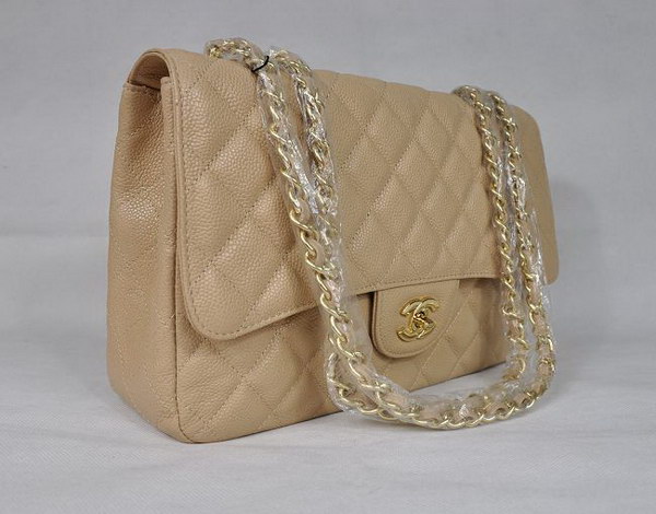 7A Replica Chanel Jumbo A28600 Apricot Caviar with Golden Hardware Flap Bag
